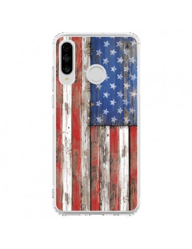 Coque Huawei P30 Lite Drapeau USA Vintage Bois Wood - Maximilian San