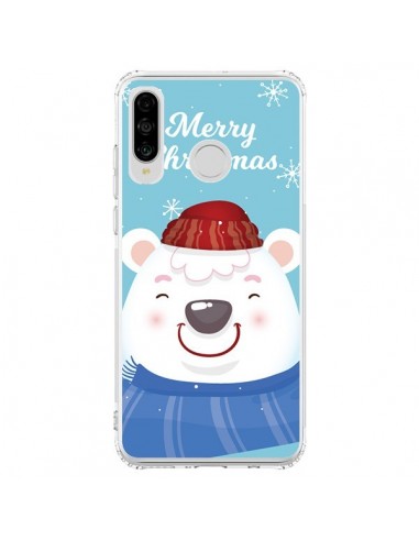 Coque Huawei P30 Lite Ours Blanc de Noël Merry Christmas - Nico