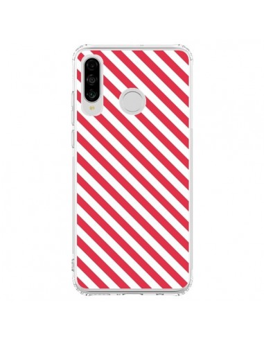 Coque Huawei P30 Lite Bonbon Candy Rose et Blanche Rayée - Nico