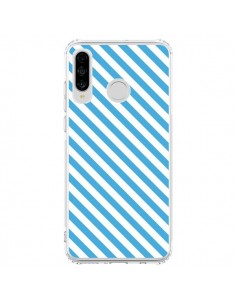 Coque Huawei P30 Lite Bonbon Candy Bleue et Blanche Rayée...