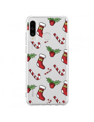 Coque Huawei P30 Lite Chaussette Sucre d'Orge Houx de Noël transparente - Nico