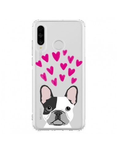 Coque Huawei P30 Lite Bulldog Français Coeurs Chien Transparente - Pet Friendly