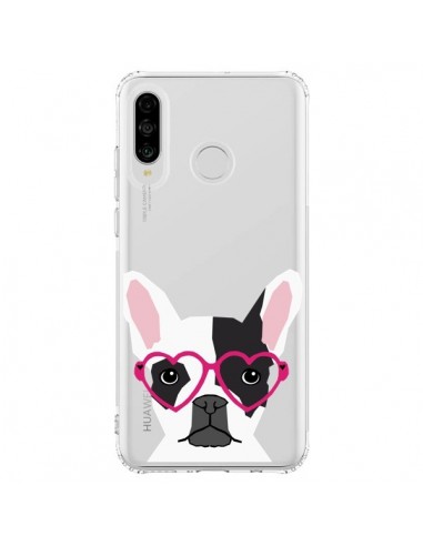 Coque Huawei P30 Lite Bulldog Français Lunettes Coeurs Chien Transparente - Pet Friendly