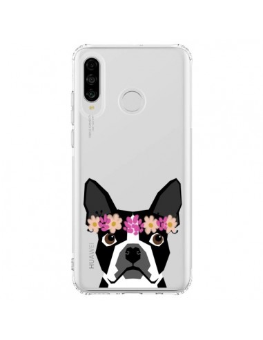 Coque Huawei P30 Lite Boston Terrier Fleurs Chien Transparente - Pet Friendly