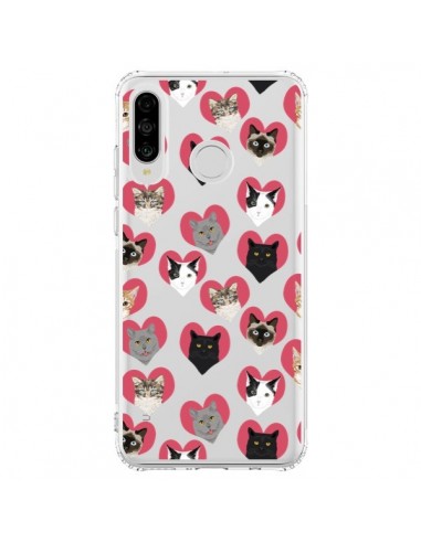 Coque Huawei P30 Lite Chats Coeurs Transparente - Pet Friendly