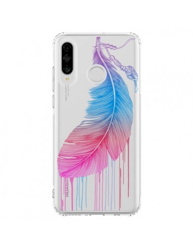 Coque Huawei P30 Lite Plume Feather Arc en Ciel Transparente - Rachel Caldwell