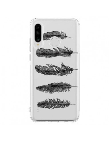 Coque Huawei P30 Lite Plume Feather Noir Transparente - Rachel Caldwell