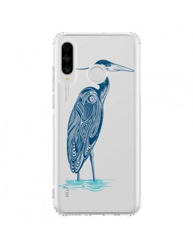 Coque Huawei P30 Lite Heron Blue Oiseau Transparente - Rachel Caldwell