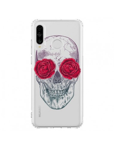 Coque Huawei P30 Lite Tête de Mort Rose Fleurs Transparente - Rachel Caldwell