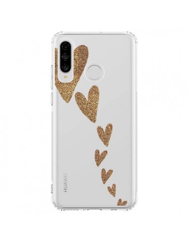 Coque Huawei P30 Lite Coeur Falling Gold Hearts Transparente - Sylvia Cook
