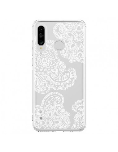 Coque Huawei P30 Lite Lacey Paisley Mandala Blanc Fleur Transparente - Sylvia Cook