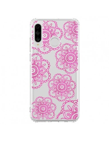 Coque Huawei P30 Lite Pink Doodle Flower Mandala Rose Fleur Transparente - Sylvia Cook