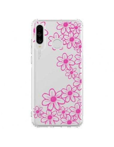 Coque Huawei P30 Lite Pink Flowers Fleurs Roses Transparente - Sylvia Cook