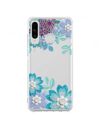 Coque Huawei P30 Lite Winter Flower Bleu, Fleurs d'Hiver Transparente - Sylvia Cook