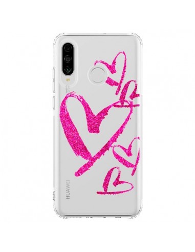 Coque Huawei P30 Lite Pink Heart Coeur Rose Transparente - Sylvia Cook