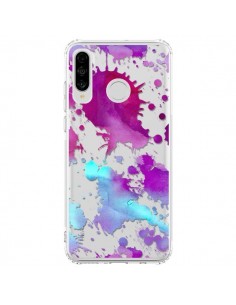 Coque Huawei P30 Lite Watercolor Splash Taches Bleu...