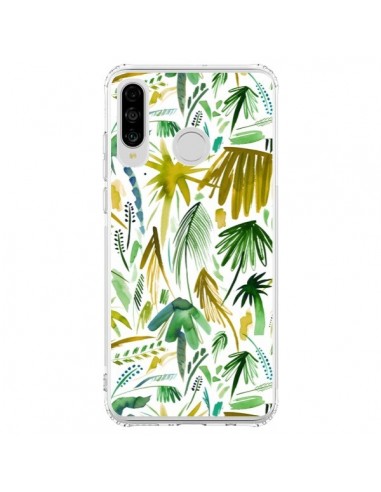 Coque Huawei P30 Lite Brushstrokes Tropical Palms Green - Ninola Design