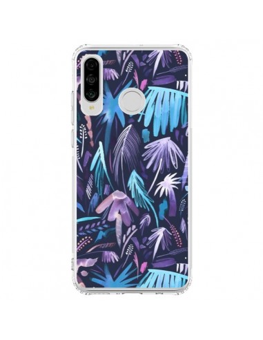 Coque Huawei P30 Lite Brushstrokes Tropical Palms Navy - Ninola Design