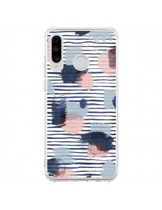Coque Huawei P30 Lite Watercolor Stains Stripes Navy -...