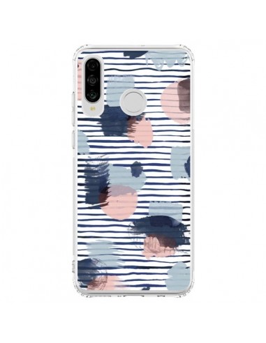 Coque Huawei P30 Lite Watercolor Stains Stripes Navy - Ninola Design