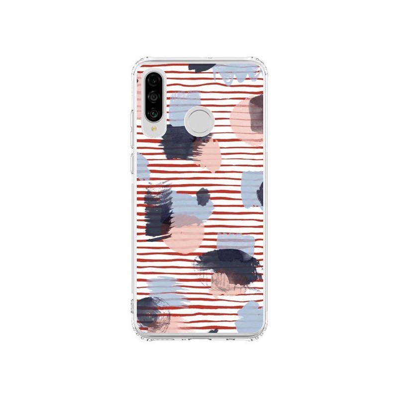 Coque Huawei P30 Lite Watercolor Stains Stripes Red - Ninola Design