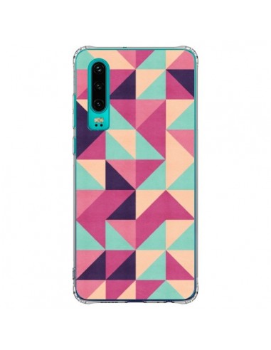 Coque Huawei P30 Azteque Triangle Rose Vert - Eleaxart