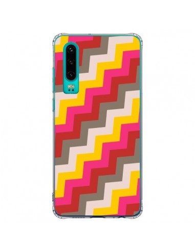 Coque Huawei P30 Lignes Triangle Azteque Rose Rouge - Eleaxart