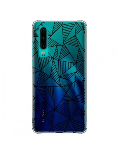 Coque Huawei P30 Lignes Grilles Triangles Grid Abstract Noir Transparente - Project M