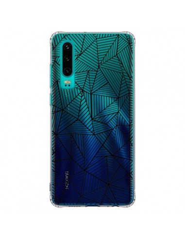 Coque Huawei P30 Lignes Grilles Triangles Full Grid Abstract Noir Transparente - Project M
