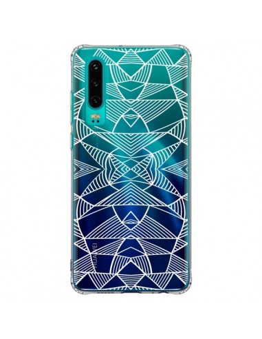 Coque Huawei P30 Lignes Miroir Grilles Triangles Grid Abstract Blanc Transparente - Project M