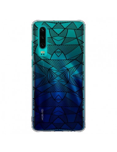 Coque Huawei P30 Lignes Miroir Grilles Triangles Grid Abstract Noir Transparente - Project M