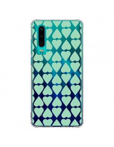 Coque Huawei P30 Coeurs Heart Mint Bleu Vert Transparente - Project M