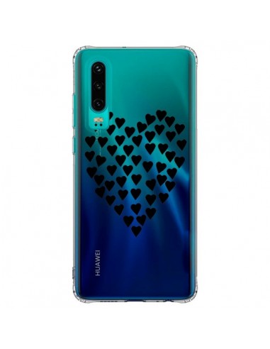 Coque Huawei P30 Coeurs Heart Love Noir Transparente - Project M
