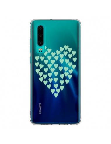 Coque Huawei P30 Coeurs Heart Love Mint Bleu Vert Transparente - Project M