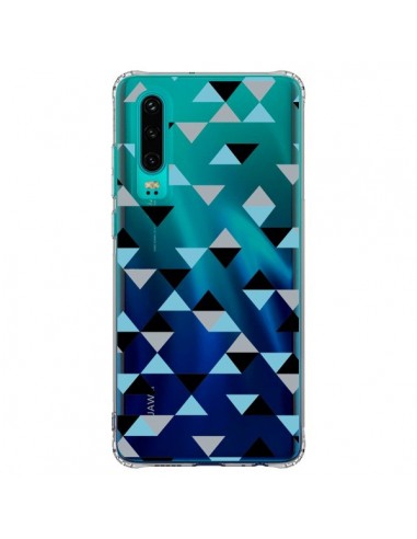 Coque Huawei P30 Triangles Ice Blue Bleu Noir Transparente - Project M