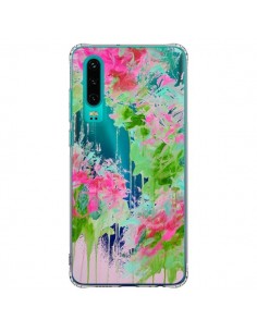 Coque Huawei P30 Fleur Flower Rose Vert Transparente -...