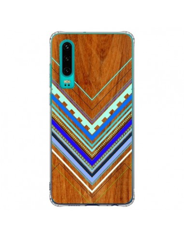 Coque Huawei P30 Azteque Arbutus Blue Bois Aztec Tribal - Jenny Mhairi