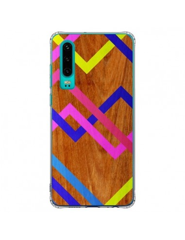 Coque Huawei P30 Pink Yellow Wooden Bois Azteque Aztec Tribal - Jenny Mhairi