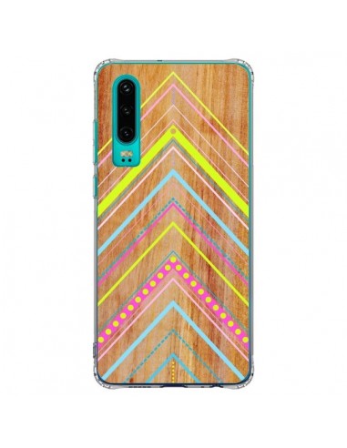 Coque Huawei P30 Wooden Chevron Pink Bois Azteque Aztec Tribal - Jenny Mhairi