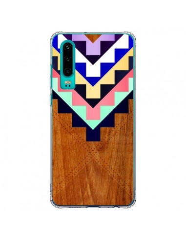 Coque Huawei P30 Wooden Tribal Bois Azteque...