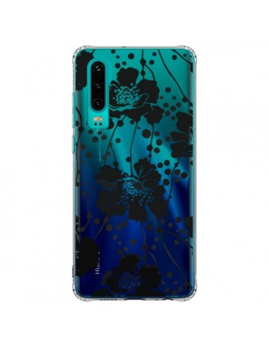 Coque Huawei P30 Fleurs Noirs Flower Transparente - Dricia Do