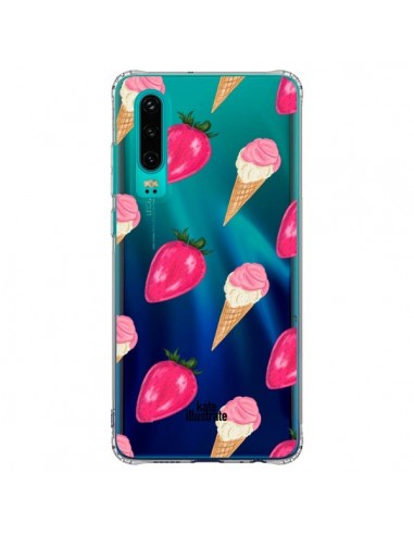 Coque Huawei P30 Strawberry Ice Cream Fraise Glace Transparente - kateillustrate