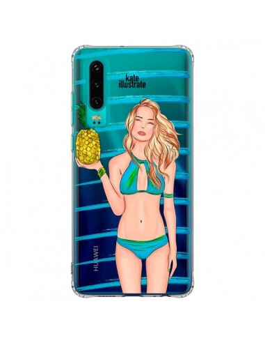 Coque Huawei P30 Malibu Ananas Plage Ete Bleu Transparente - kateillustrate