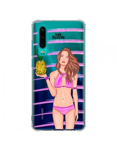 Coque Huawei P30 Malibu Ananas Plage Ete Rose Transparente - kateillustrate