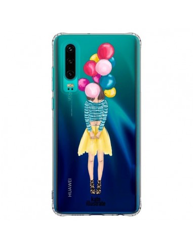 Coque Huawei P30 Girls Balloons Ballons Fille Transparente - kateillustrate