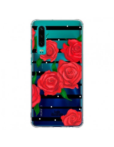 Coque Huawei P30 Red Roses Rouge Fleurs Flowers Transparente - kateillustrate