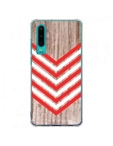 Coque Huawei P30 Tribal Aztèque Bois Wood Flèche Rouge Blanc - Laetitia