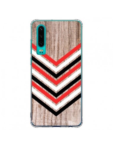 Coque Huawei P30 Tribal Aztèque Bois Wood Flèche Rouge Blanc Noir - Laetitia