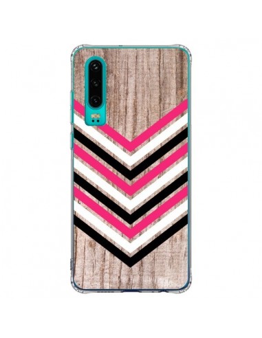 Coque Huawei P30 Tribal Aztèque Bois Wood Flèche Rose Blanc Noir - Laetitia