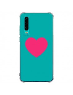 Coque Huawei P30 Coeur Rose Fond Bleu  - Laetitia